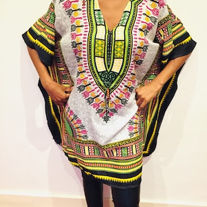 White Dashiki Shirt, Ladies Dashiki, Dashiki Kaftan, Ladies Long African Dashiki, White Kaftan Dress, White Angelena Top Dress, One Size UK