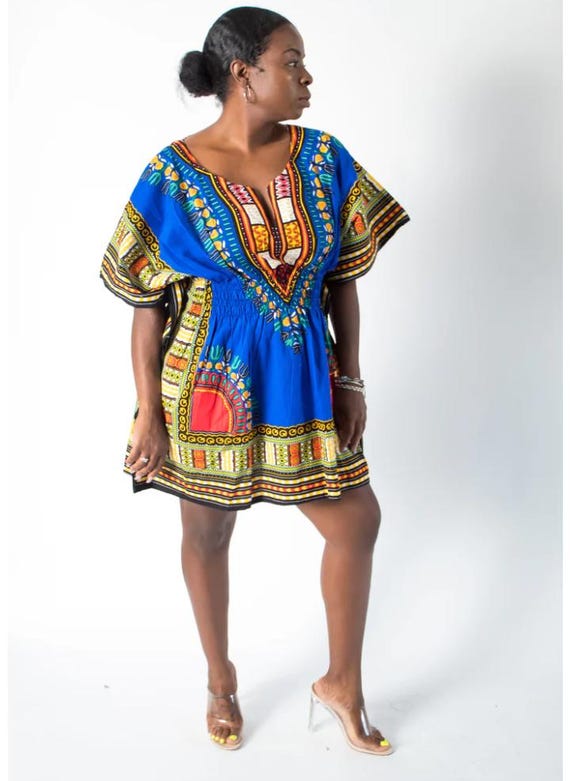 Blue Dashiki Shirt, Blue Dashiki Dress, Blue African Dress, Blue