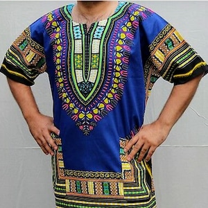 Blue Dashiki Top, Blue Dashiki Shirt, Blue African Top, Blue Short Kaftan, Blue African Print Shirt, Blue Dashiki Shirt, Blue Festival Top