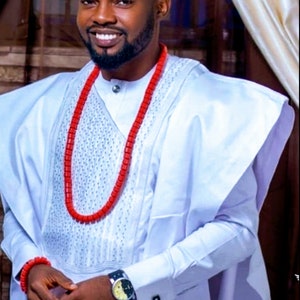 Red Igbo Beads/Red Edo Benin Beads/Red Igbo Groom Wedding Necklace &Bracelet/Igbo Wedding Beads/Red Igbo Beads/Red Nigerian Wedding Necklace