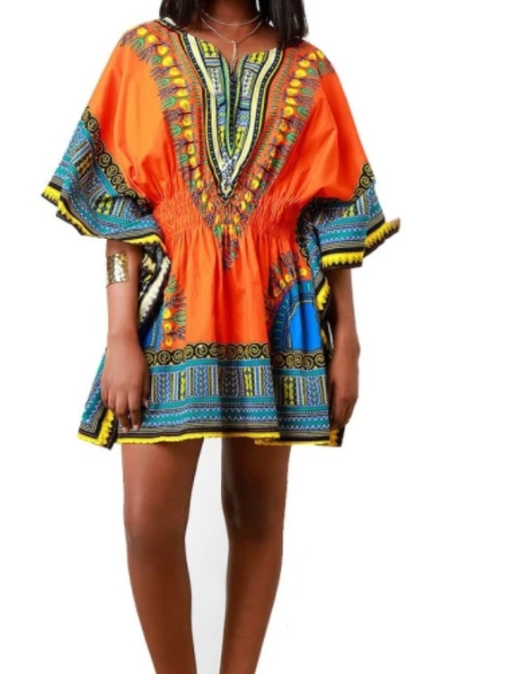 open lace back dress Orange African Dashiki Long Dress main image 1