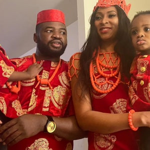 Red and Gold Igbo IsiAgu Shirt/IsiAgu Igbo Top/Igbo Traditional Wedding IsiAgu Shirt/Igbo Groom Top/Igbo Chief Native Top/Ibo Isiagu Groom