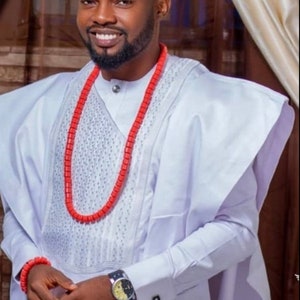 Igbo Beads Unisex/Edo Benin Beads/Igbo Groom Wedding Necklace &Bracelet/Coral Igbo Wedding Beads/Coral Igbo Beads/Nigerian Wedding Necklace