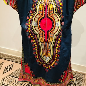Gray Angelena Long Dress/Long Dashiki Dress/Long African Dress/African Print Dashiki Dress with Zip/Gray Dashiki Dress/Grey Long Pink Dress/