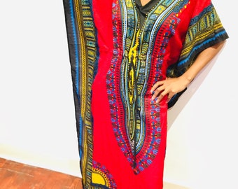 Red Dashiki Dress, Red Angelena Dress, Red Summer Dress,  Red Kaftan Dress, Red Dashiki Dress with Pockets ,100% Rayon, One Size Caftan UK