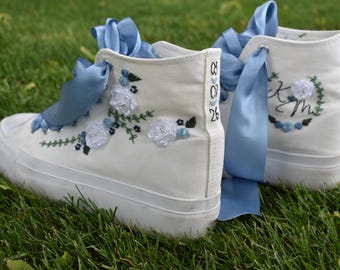 Customizable Embroidered Wedding Shoes, high top canvas sneakers