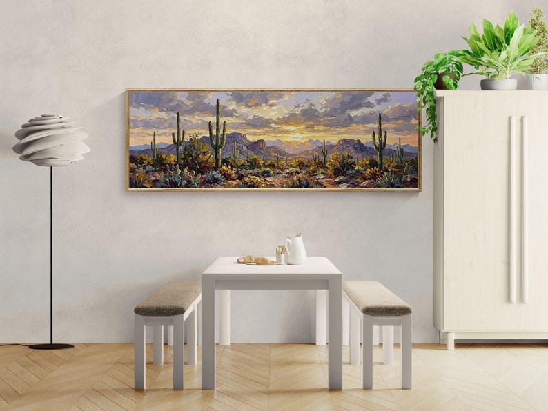 Desert Sunset Wall Art, Cactus Panorama Canvas Print, Southwestern Boho ...
