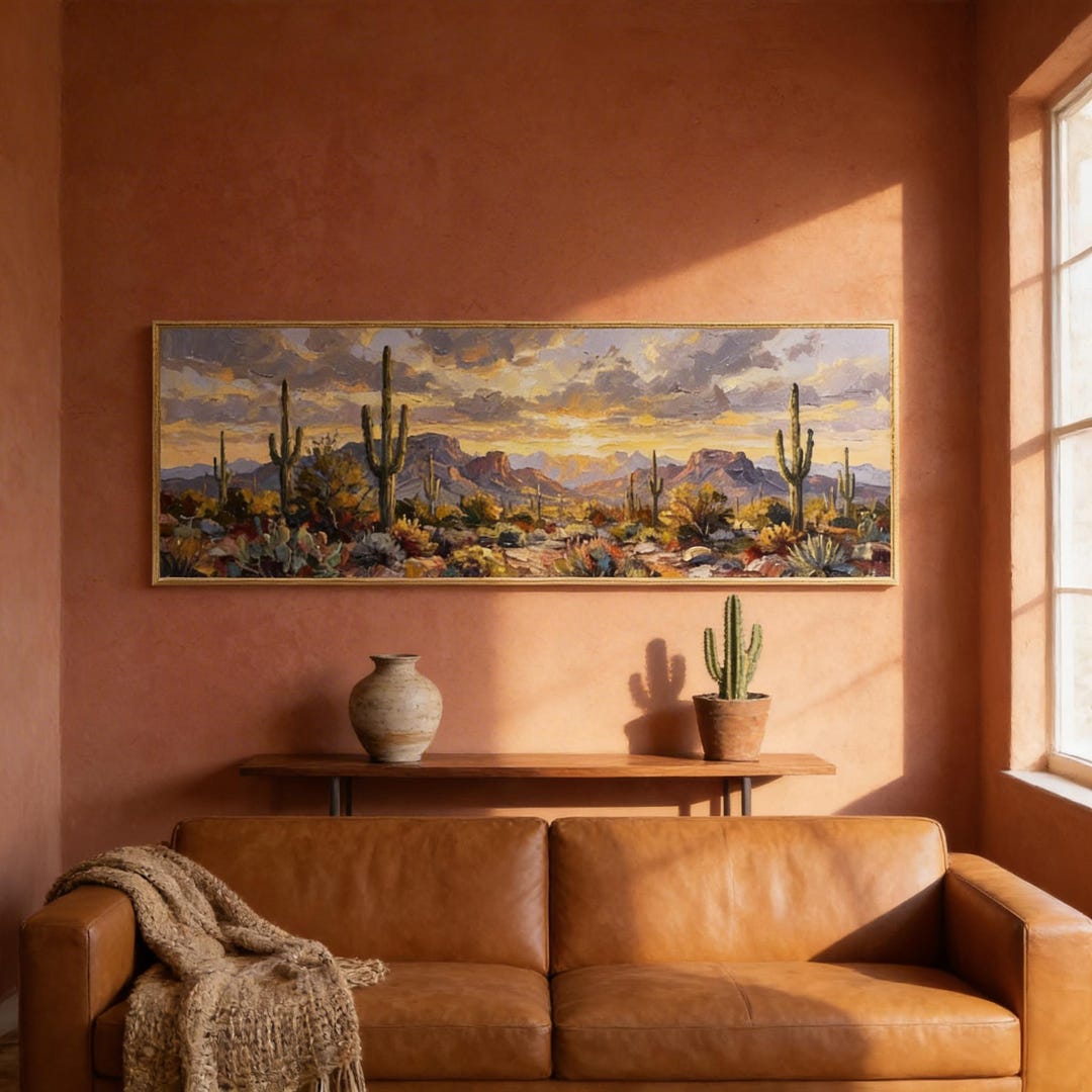 Desert Sunset Wall Art, Cactus Panorama Canvas Print, Southwestern Boho ...