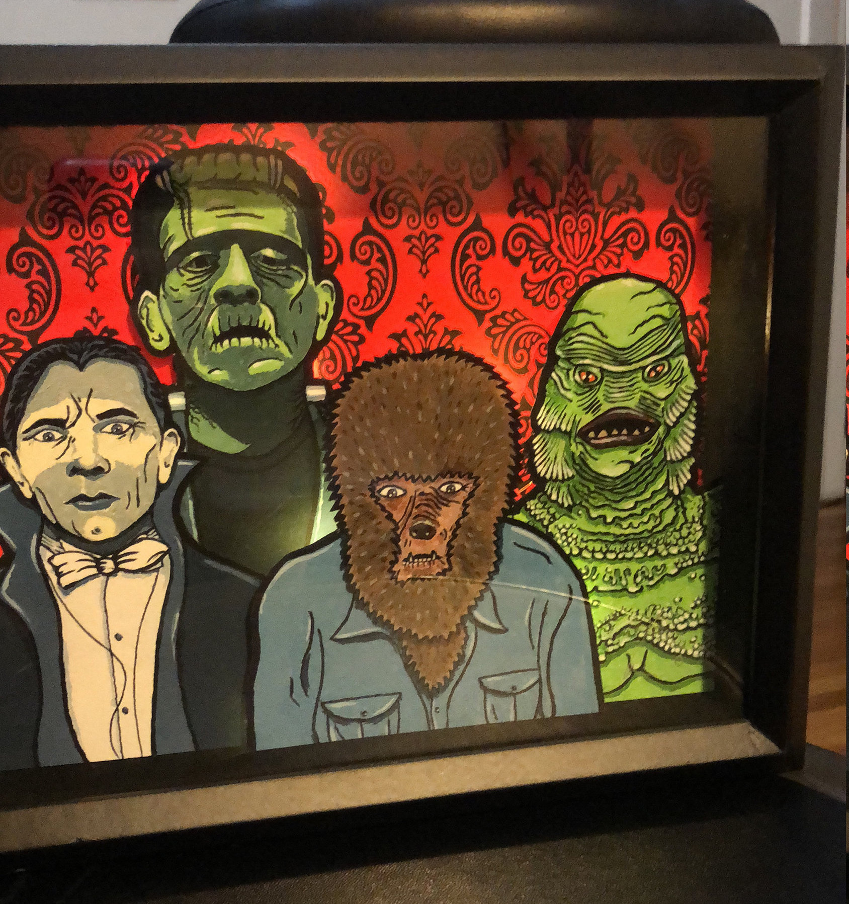 Classic Universal Horror Monsters 8x10 Lighted Shadowbox Signed