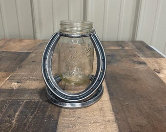 Handcrafted horseshoe mason jar  flower vase
