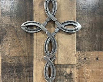 Handcrafted Horseshoe Cross - Rustic Western Wall Art