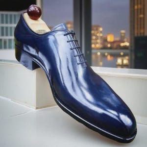 Men’s Handmade Blue Leather Oxford Dress Shoes – Wholecut Formal Lace Up