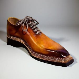 Men's handmade quality brown leather lace-up shoes