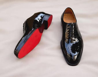 Handmade Black Patent Leather Flats | Red Sole Oxfords