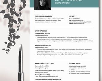 Modello di curriculum moderno per Canva / CV professionale ottimizzato per i sistemi ATS (download digitale)