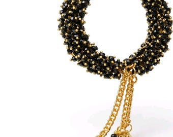 Black Pearl Beaded Headband, Padded Fashion Hair Hoop Accessory