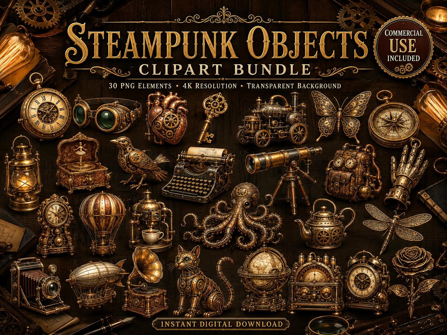 Steampunk Objects Png Clipart Bundle - Etsy