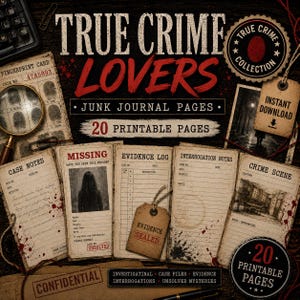True Crime Lovers skräpjournalpaket | 20 utskrivbara vintageutredningssidor