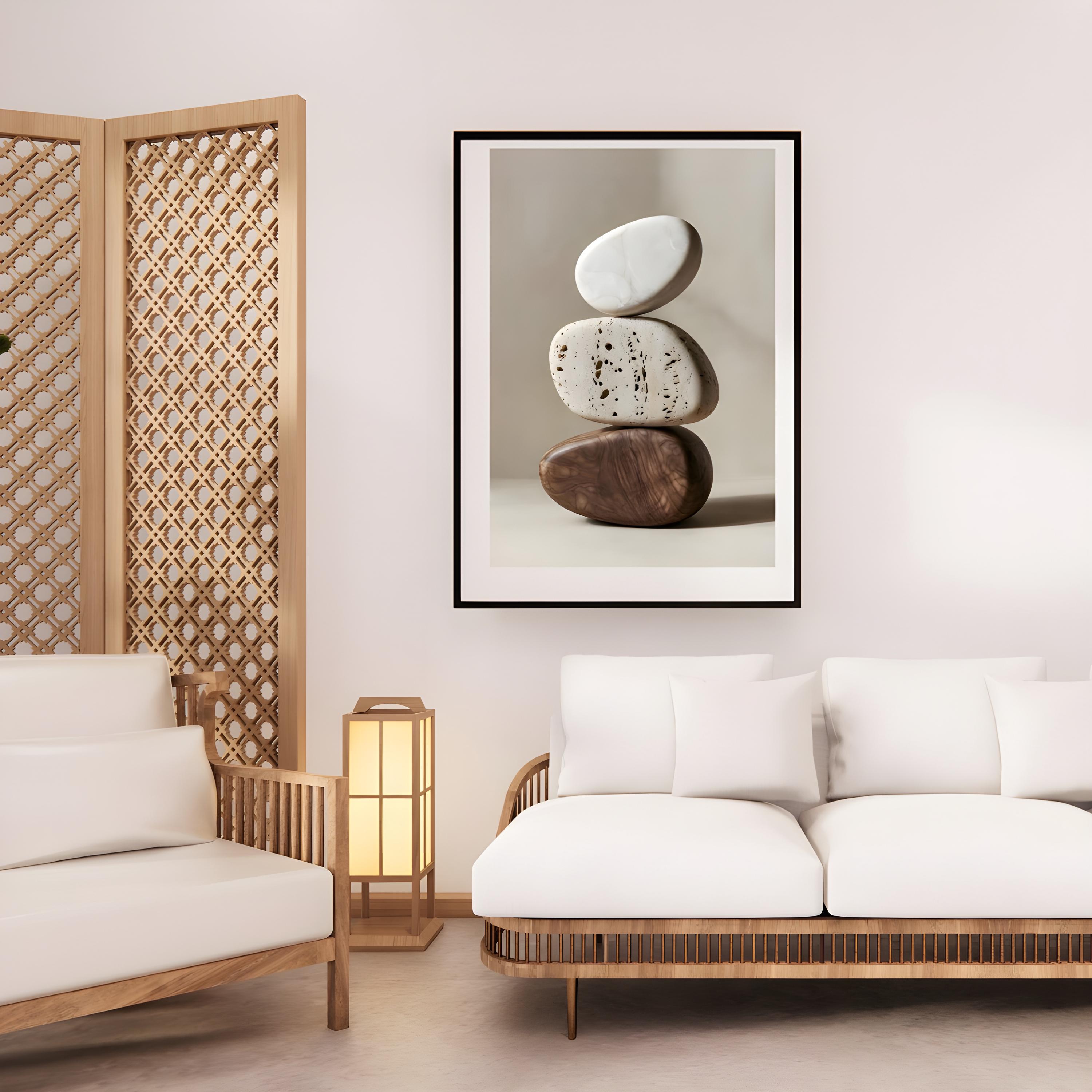 Wabi Sabi Wall Art | Japandi Stone Balance Print | Minimalist Spa ...