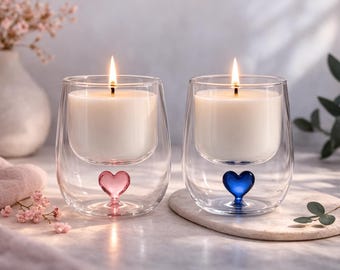 Set di candele romantiche per coppie, candela in vetro a forma di cuore a doppia parete, regalo di anniversario, ricordo di fidanzamento