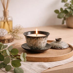Keramiskt teljus | Handgjort ljus | Spräckligt keramik | Zen heminredning | Rituell besvärjelse