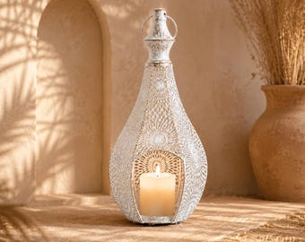 Moroccan Lantern Votive Candle Holder Set, Boho Tealight Holder with Candles, Home Decor Gift
