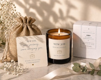 Candela regalo per un nuovo lavoro, messaggio personalizzato, nuovo inizio, congratulazioni, promozione, regalo di carriera.