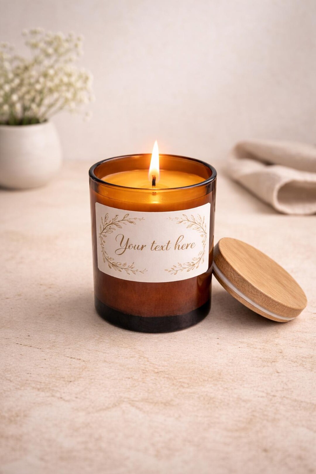 Hand-poured Soy Candle | Amber Glass | Personalized Label - Etsy