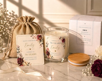 Zum 70 Geburtstag Kerze, Personalisiertes Geschenk, 70 Jahre, Geburtstagsgeschenk, Individuelle Nachricht, Jubiläum