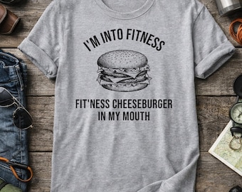 Camiseta FITNESS Cheeseburger Camiseta divertida para gimnasio Camiseta divertida para amantes de la comida Camiseta de broma de entrenamiento con hamburguesa Camiseta de humor para hombres y mujeres Camiseta de fitness con juego de palabras