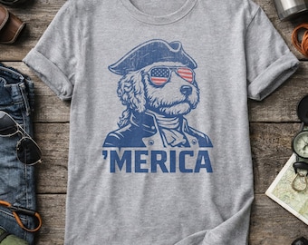 Camiseta Dog Merica, camiseta patriótica para amantes de los perros, camiseta divertida del 4 de julio, camiseta con gorra de EE. UU., camiseta para cachorros, camiseta con gafas de sol y bandera estadounidense, camiseta con estampado de la Independencia