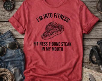 Camiseta FITNESS Steak Regalo para papá Camiseta BBQ Dad Camiseta T Bone Steak Broma Regalo para el Día del Padre para él Amante de la carne Camiseta de gimnasio Parodia