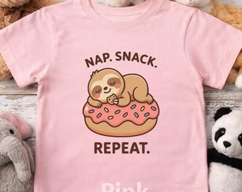 Sloth Donut Toddler Shirt, Kawaii Animal Graphic Tee, Nap Snack Repeat Design, Sloth Shirt for Boys & Girls Cute Sloth Tee 2T,5T