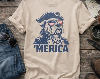 Camiseta patriótica de bulldog, camiseta Merica, camiseta de gafas de sol de bulldog colonial de EE. UU., camiseta para amantes de los perros del 4 de julio, camiseta gráfica de orgullo americano