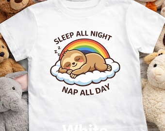 Camiseta infantil de perezoso adorable, camiseta de perezoso para niños pequeños, camiseta arcoíris para la hora de la siesta para niños y niñas, camiseta cómoda con estampado de animales, tallas 2T y 5T.