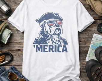 Camiseta Merica Bulldog Camiseta patriótica para perros para jóvenes y adultos Camiseta del 4 de julio Camiseta Colonial Bulldog USA Camiseta divertida con la bandera estadounidense Conjunto para el día