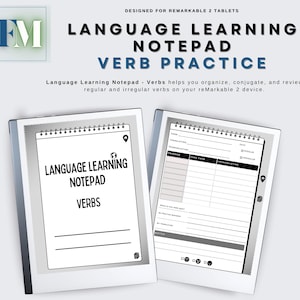 Language Learning Notepad – Verbs | Interactive PDF for reMarkable 2 (Black & White)
