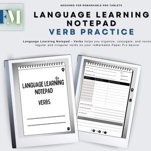 Language Learning Notepad – Verbs | Interactive PDF for reMarkable Paper Pro (Black & White)