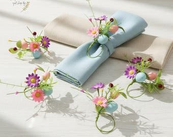 Floral Easter Egg Napkin Rings, Pastel Daisy Spring Table Decor