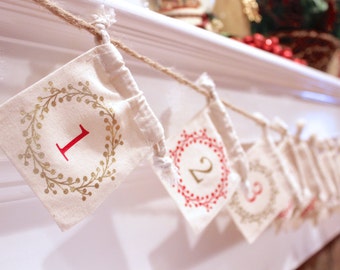 Christmas Advent Calendar Garland - Custom Colors - Wreath Set