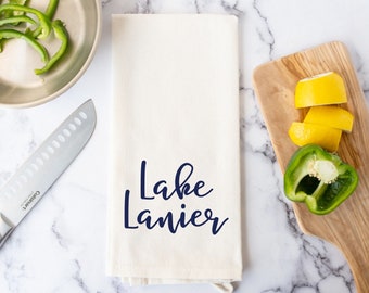 Custom Lake Name Kitchen Towel - Personalized Lake Dish & Hand Towel