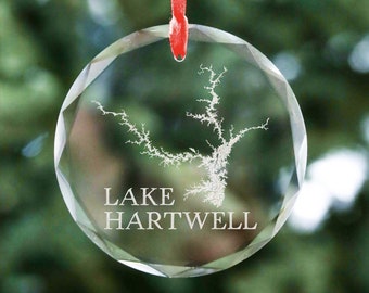 Lake Hartwell Christmas Ornament - Lake Hartwell Gift - Lake Hartwell Map Keepsake Ornament -South Carolina Georgia Crystal & Glass Ornament