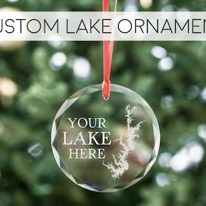 Custom Lake Map Ornament: Laser Etched Crystal Keepsake
