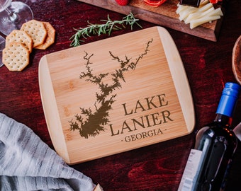 Lake Lanier Cutting Board - Lake Sidney Lanier Georgia Bamboo Cutting Board - Lake Lanier Engraved Etched Cutting Board