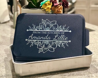 Personalized Cake Pan with Lid: Engraved Aluminum Bakeware Gift