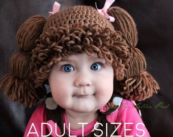 Cabbage Patch Wig Hat for Adults - 1980s Halloween Costume Accessories for Ladies