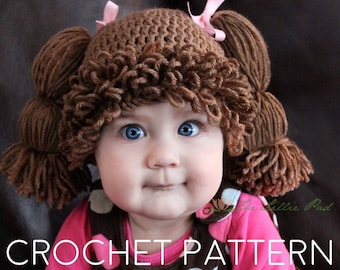 Crochet Cabbage Patch Wig Hat Pattern - Cabbage Patch Halloween Costume Crochet Pattern - For Baby, Toddler, Kid, and Adult - PDF Pattern