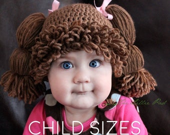 Cabbage Patch Wig Hat - 1980s Halloween Costume Hat Wig for Kids and Girls - Child Sizes