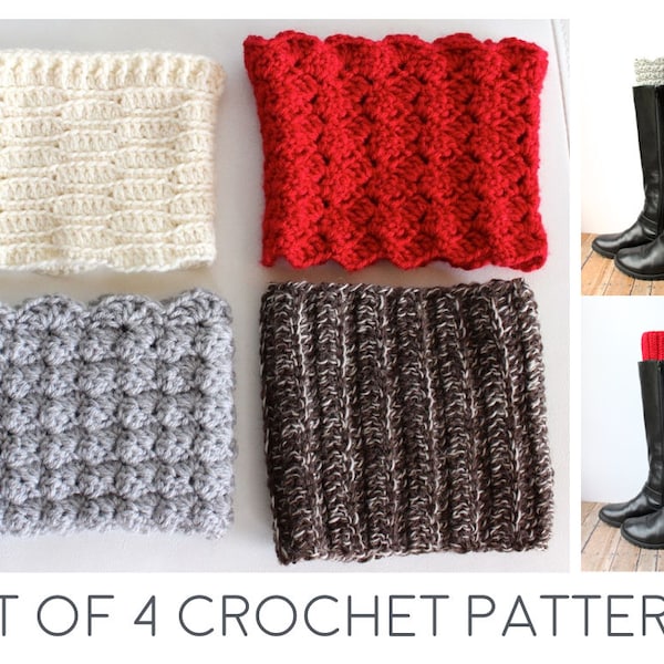 Boot Cuff Crochet Pattern -  Crochet Boot Cuffs Pattern - Boot Toppers Crochet - Boot Cuff Topper Tutorial - Set of 4 Easy Crochet Patterns