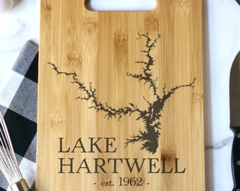 Lake Hartwell Cutting Board - Lake Hartwell Map Bamboo Cutting Board - Lake Hartwell Gift - Lake Hartwell - Georgia - South Carolina